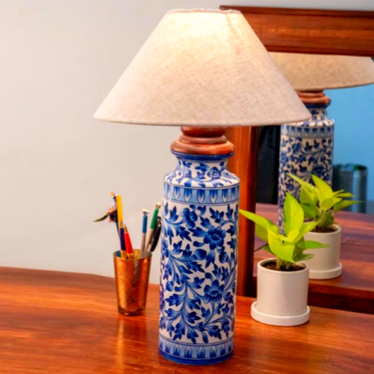 Jaipur Blue Pottery Iris Lamp